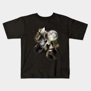 Three wolves howling at the moon Kids T-Shirt